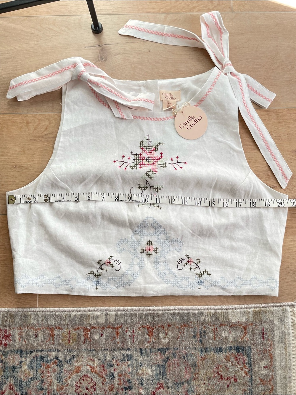 NWT CAMILA COELHO Embroidered White Two-Piece Set with Floral Motif - Picture 13 of 16